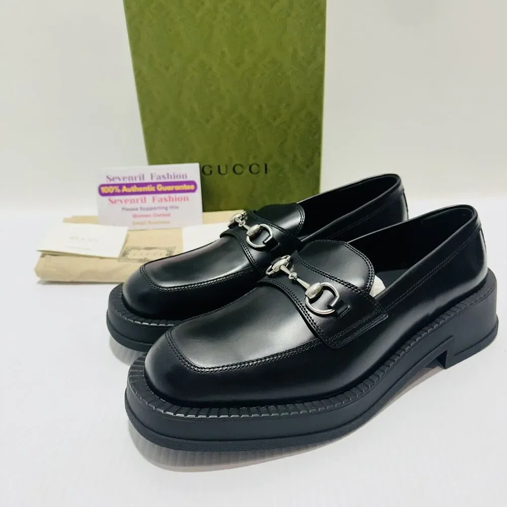 Gucci Horsebit Chunky Loafers Lug Sole Black Leather Shoes G 9/ US 9.5 NIB $990
